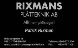 Rixmans Plåtteknik AB, Töreboda öppettider