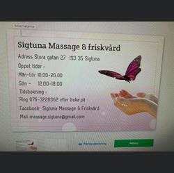 Sigtuna massage & Friskvård, öppettider