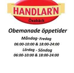 Öxabäcks Livs & Pizzeria, öppettider