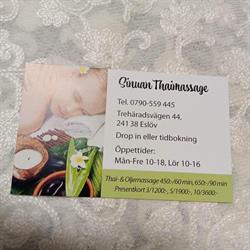 Sinuan's Thaimassage i Eslöv, öppettider